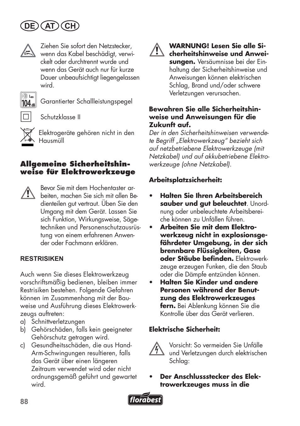 De at ch | Florabest FHE 550 B2 User Manual | Page 88 / 108