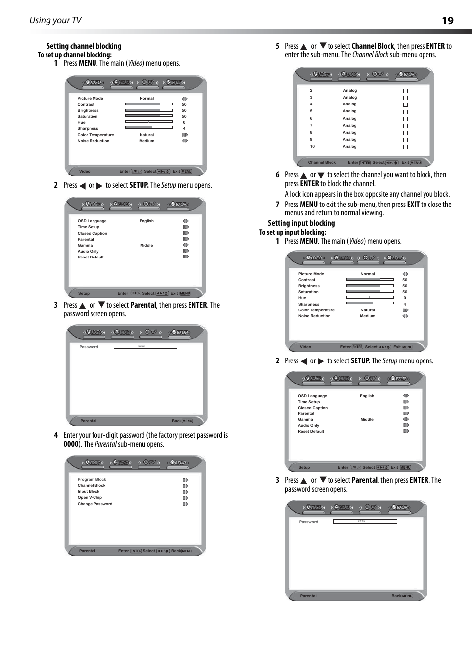 Using your tv, Setting channel blocking | Dynex DX-PDP42-09 User Manual | Page 19 / 28