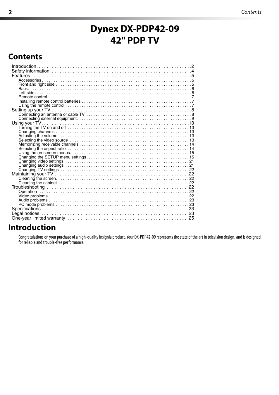 Dynex DX-PDP42-09 User Manual | Page 2 / 28