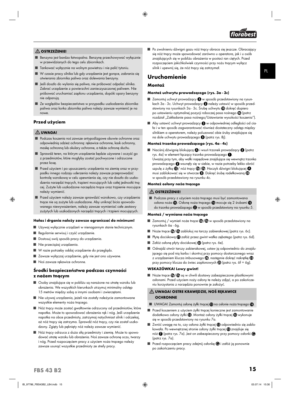 Uruchomienie | Florabest FBS 43 B2 User Manual | Page 20 / 76