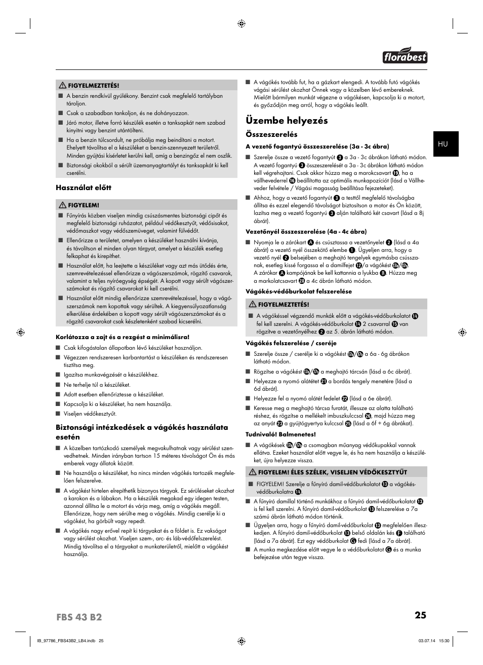 Üzembe helyezés | Florabest FBS 43 B2 User Manual | Page 30 / 76