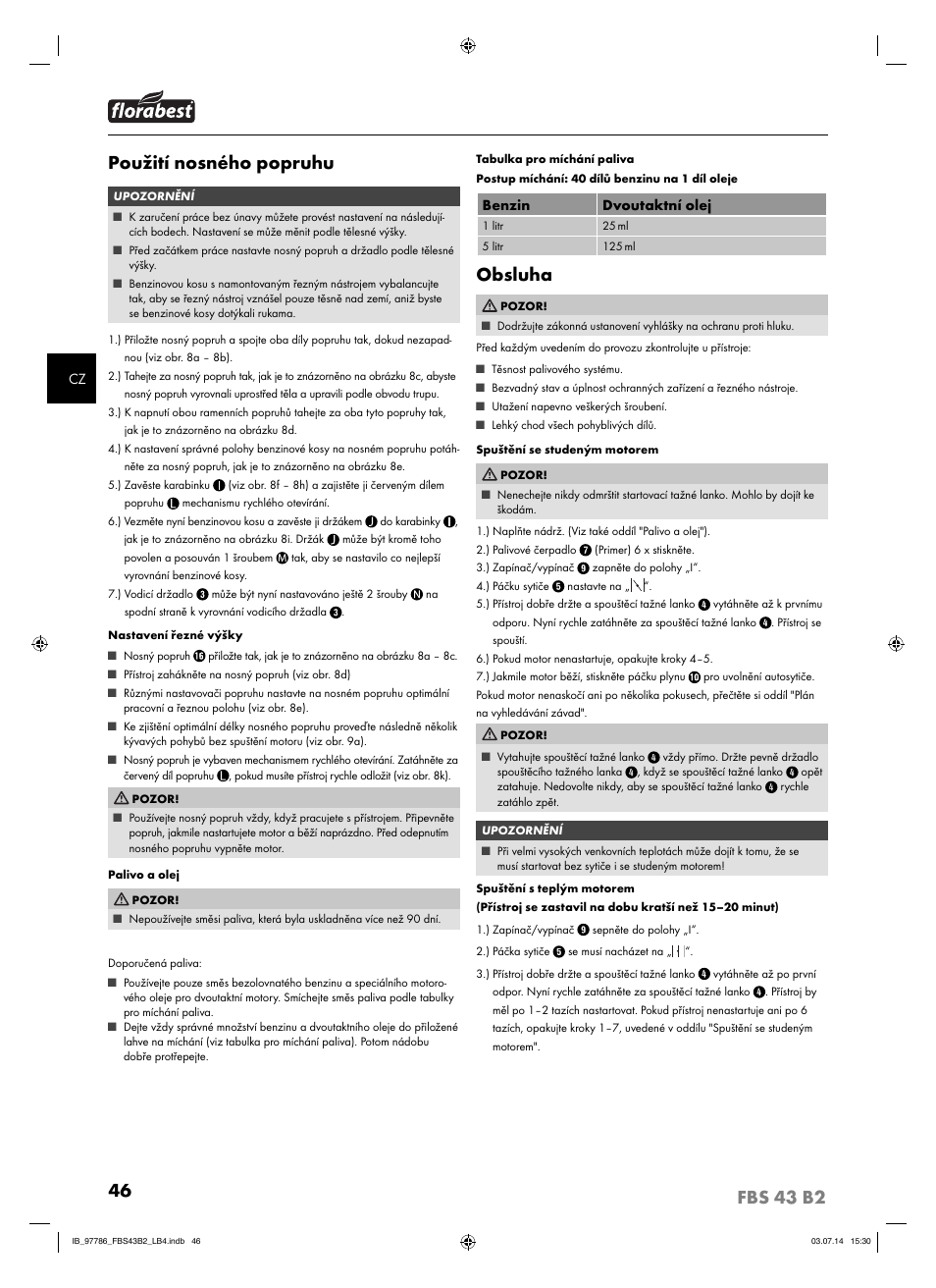 Použití nosného popruhu, Obsluha | Florabest FBS 43 B2 User Manual | Page 51 / 76