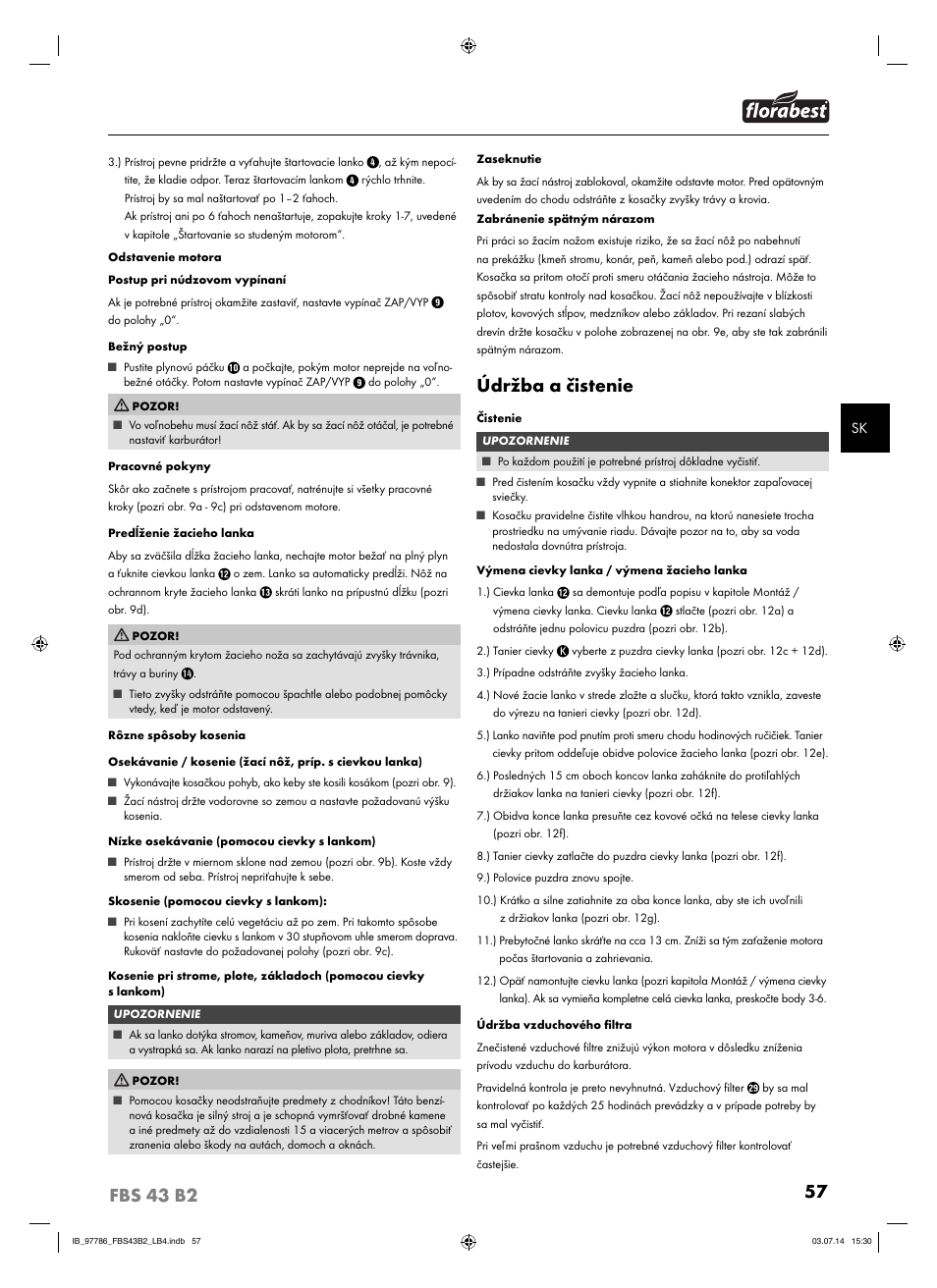 Údržba a čistenie | Florabest FBS 43 B2 User Manual | Page 62 / 76