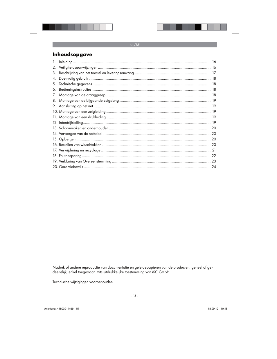 Inhoudsopgave | Florabest FGPA 1000 A1 User Manual | Page 15 / 46