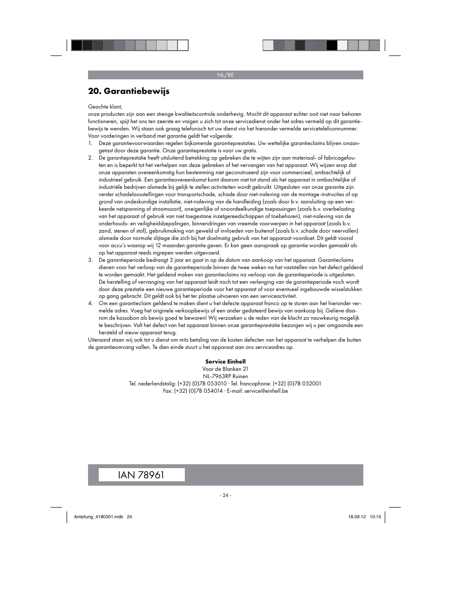 Garantiebewijs | Florabest FGPA 1000 A1 User Manual | Page 24 / 46