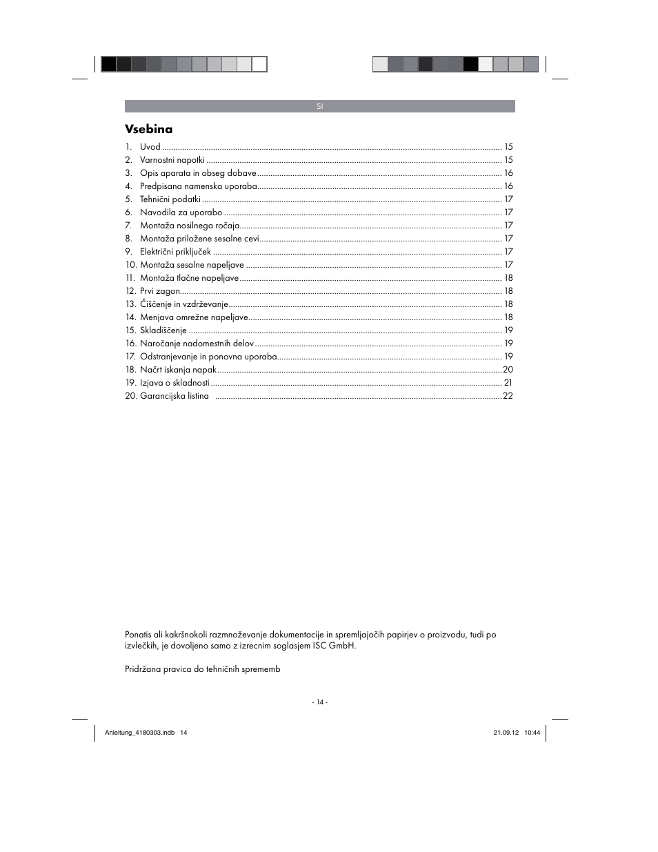 Vsebina | Florabest FGPA 1000 A1 User Manual | Page 14 / 66