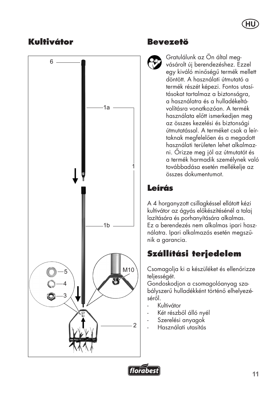 Bevezetö, Leírás, Szállítási terjedelem | Kultivátor | Florabest FHV 32 A1 User Manual | Page 11 / 24