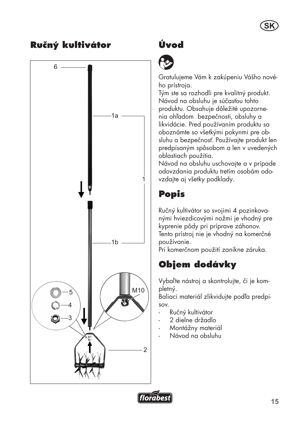 Úvod, Popis, Objem dodávky | Ručný kultivátor | Florabest FHV 32 A1 User Manual | Page 15 / 24