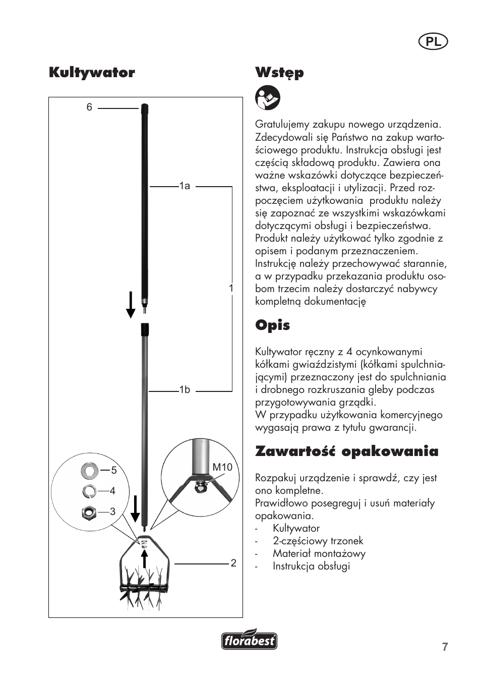 Wstęp, Opis, Zawartość opakowania | Kultywator | Florabest FHV 32 A1 User Manual | Page 7 / 24