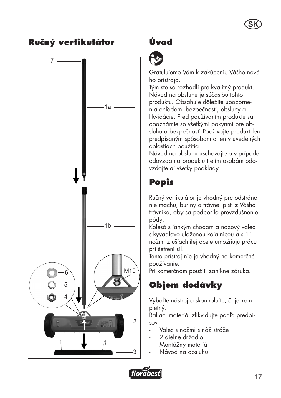 Úvod, Popis, Objem dodávky | Ručný vertikutátor | Florabest FHK 15 A1 User Manual | Page 17 / 28
