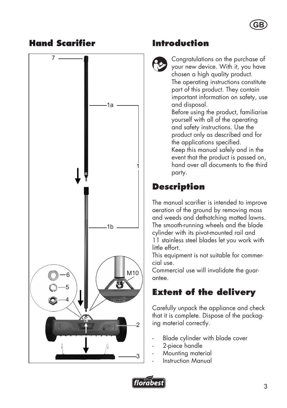 Buchcb4_fhv32a1_95942, Introduction, Description | Extent of the delivery, Hand scarifier | Florabest FHK 15 A1 User Manual | Page 3 / 28
