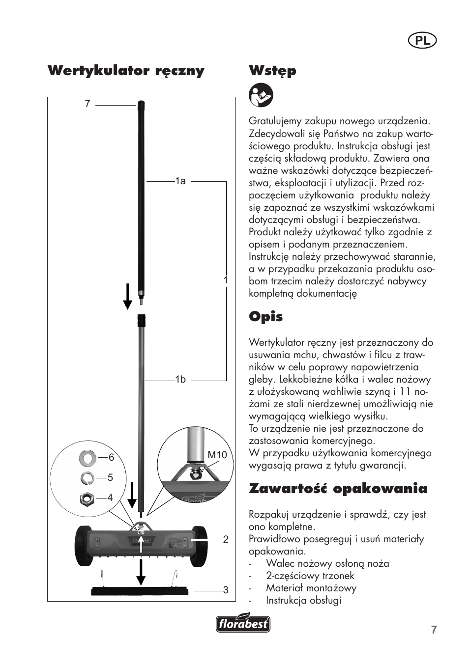 Wstęp, Opis, Zawartość opakowania | Wertykulator ręczny | Florabest FHK 15 A1 User Manual | Page 7 / 28