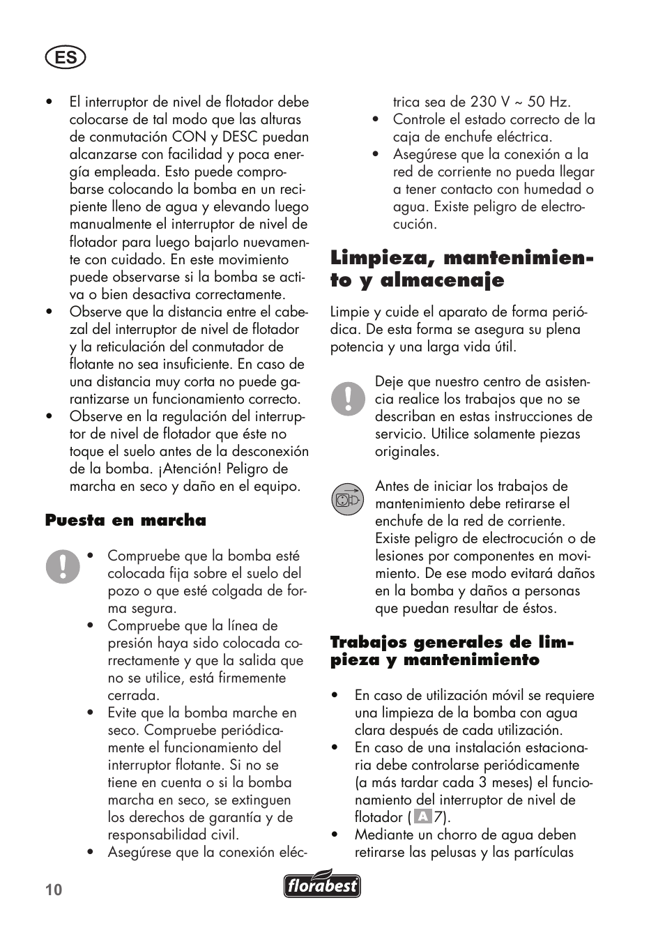 Limpieza, mantenimien- to y almacenaje | Florabest FTS 1100 B2 User Manual | Page 10 / 62