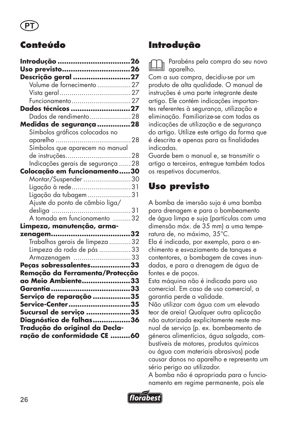 Introdução, Uso previsto, Conteúdo | Florabest FTS 1100 B2 User Manual | Page 26 / 62