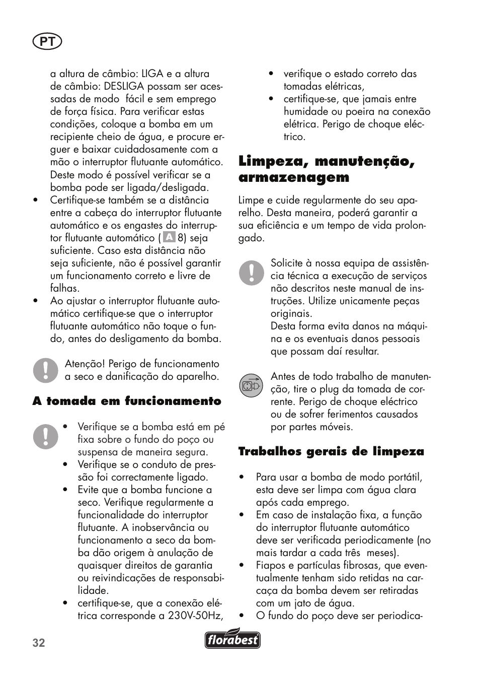 Limpeza, manutenção, armazenagem | Florabest FTS 1100 B2 User Manual | Page 32 / 62