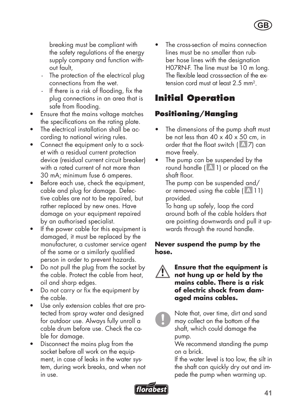 Initial operation | Florabest FTS 1100 B2 User Manual | Page 41 / 62