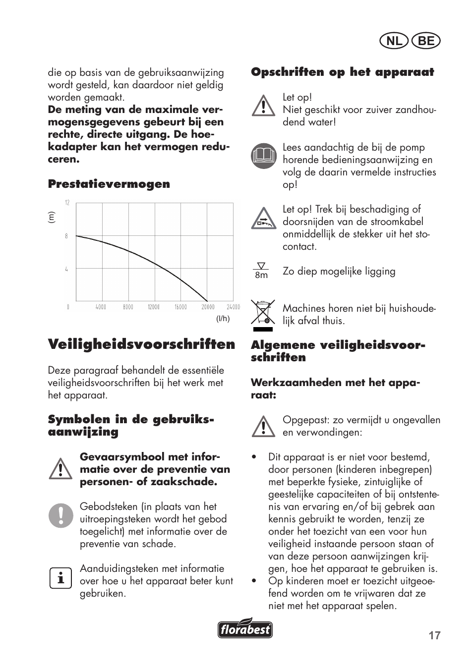 Veiligheidsvoorschriften, Nl be | Florabest FTS 1100 B2 User Manual | Page 17 / 50