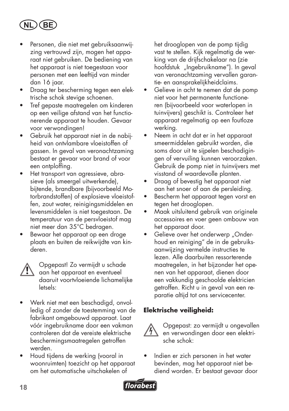Nl be | Florabest FTS 1100 B2 User Manual | Page 18 / 50