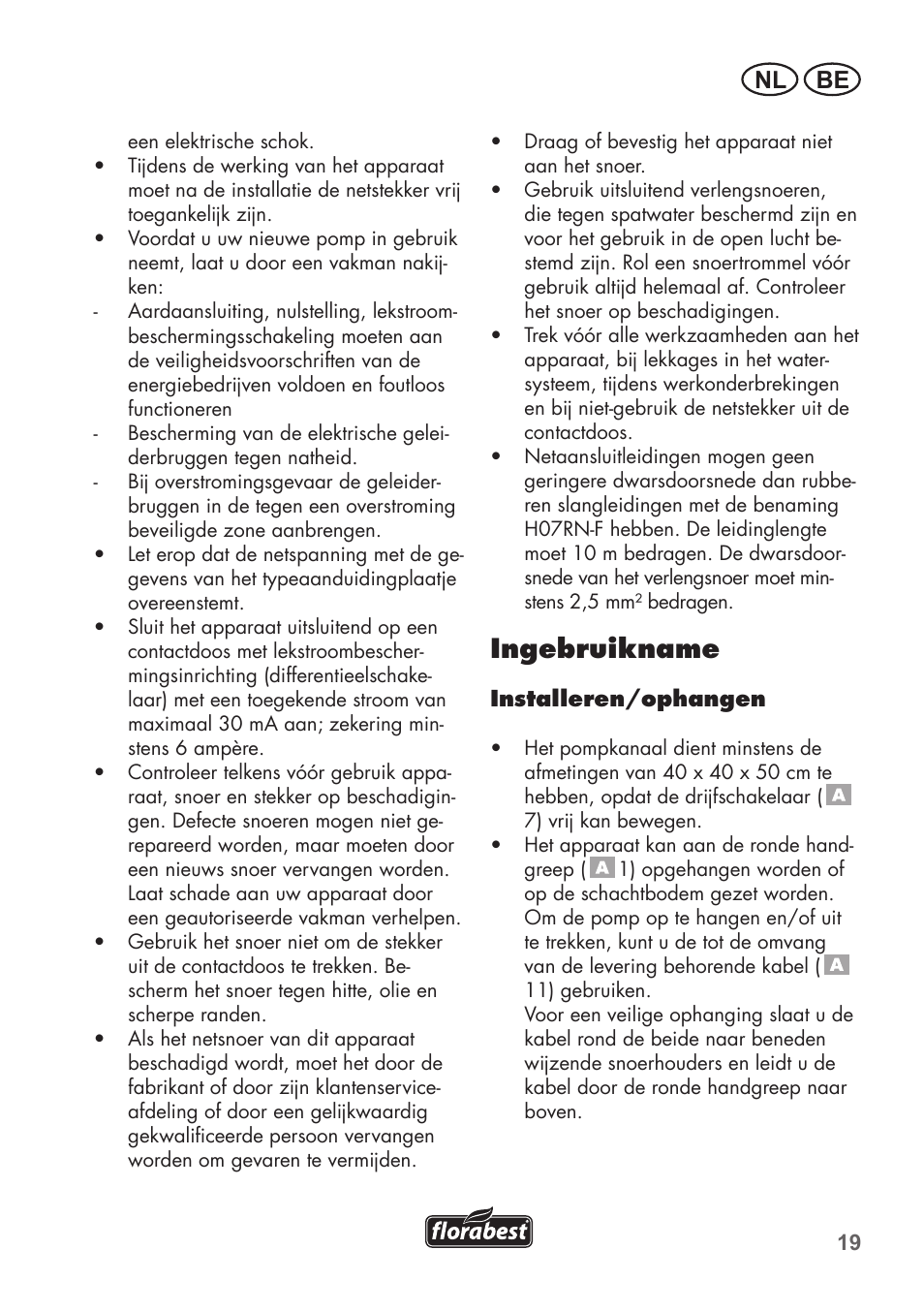 Ingebruikname, Nl be | Florabest FTS 1100 B2 User Manual | Page 19 / 50