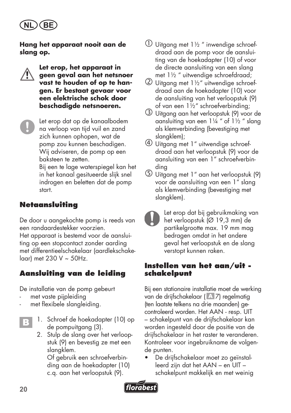 Nl be | Florabest FTS 1100 B2 User Manual | Page 20 / 50