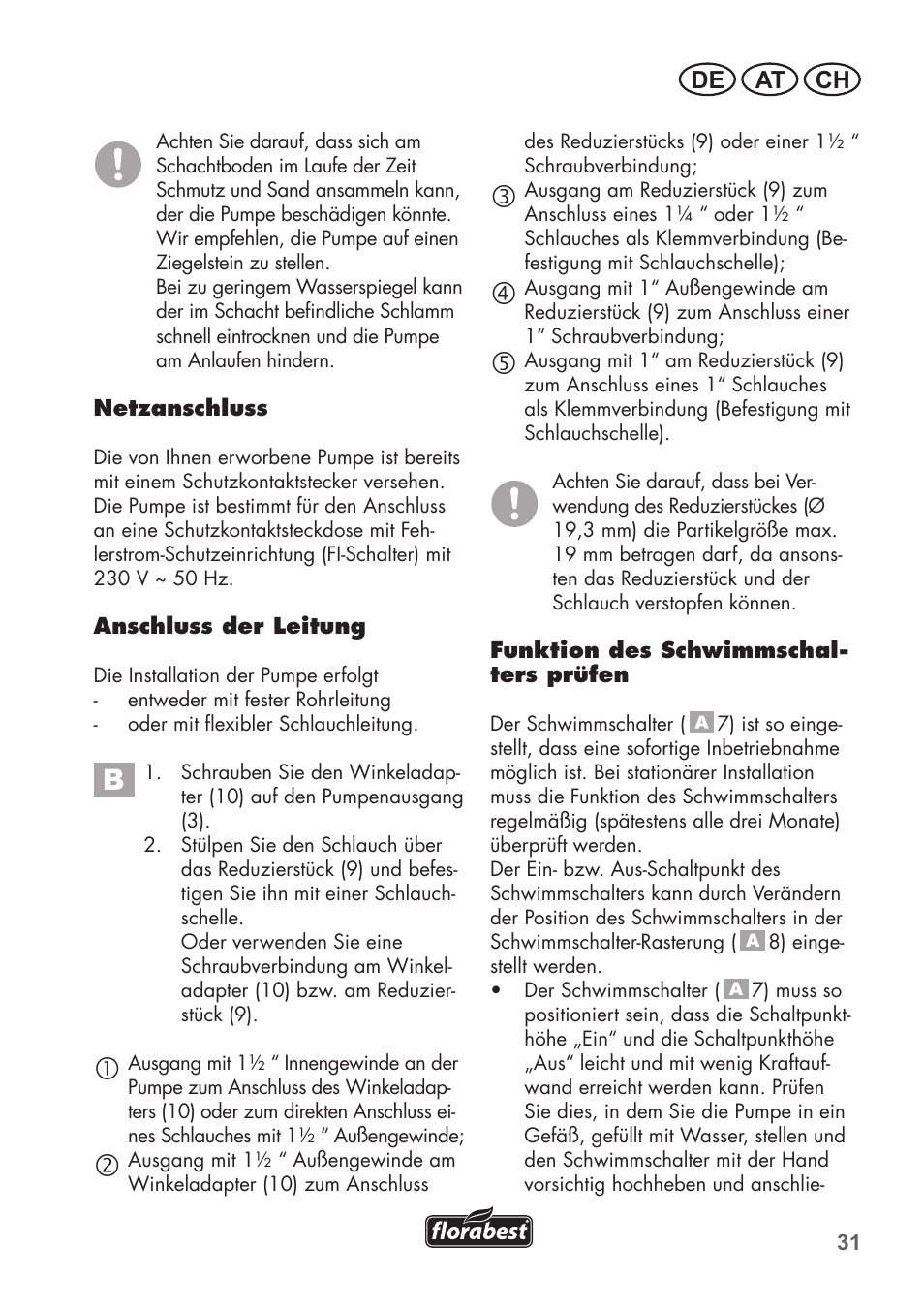 De at ch | Florabest FTS 1100 B2 User Manual | Page 31 / 50