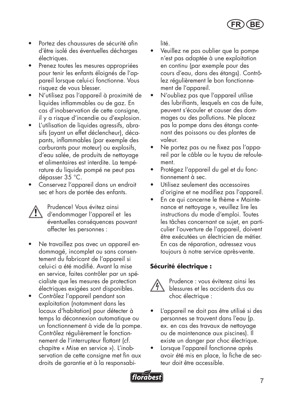 Fr be | Florabest FTS 1100 B2 User Manual | Page 7 / 50