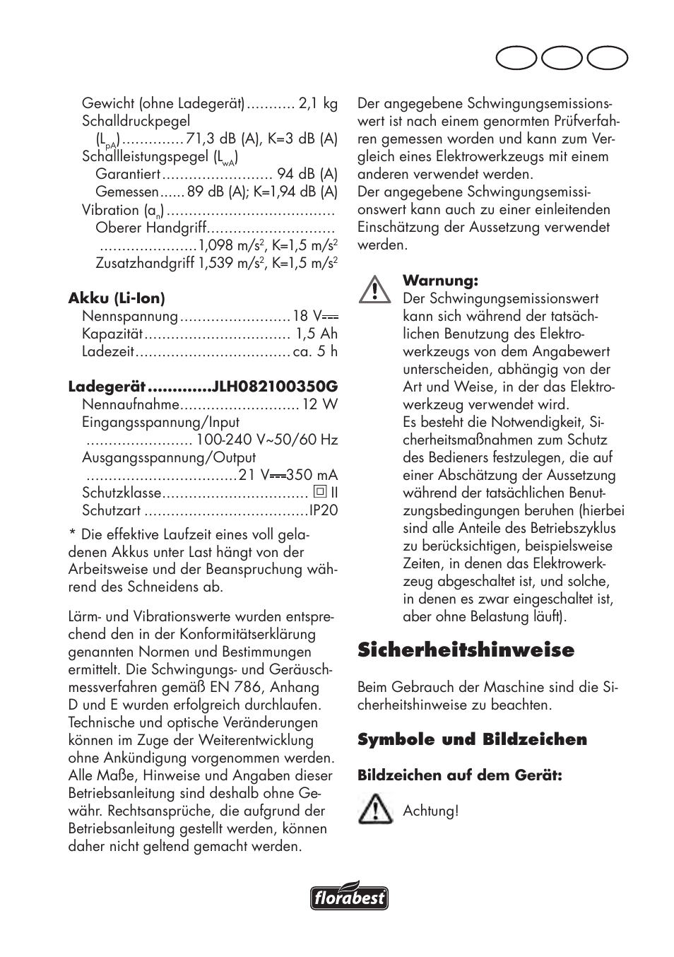 Sicherheitshinweise, De at ch | Florabest FAT 18 B2 User Manual | Page 25 / 64