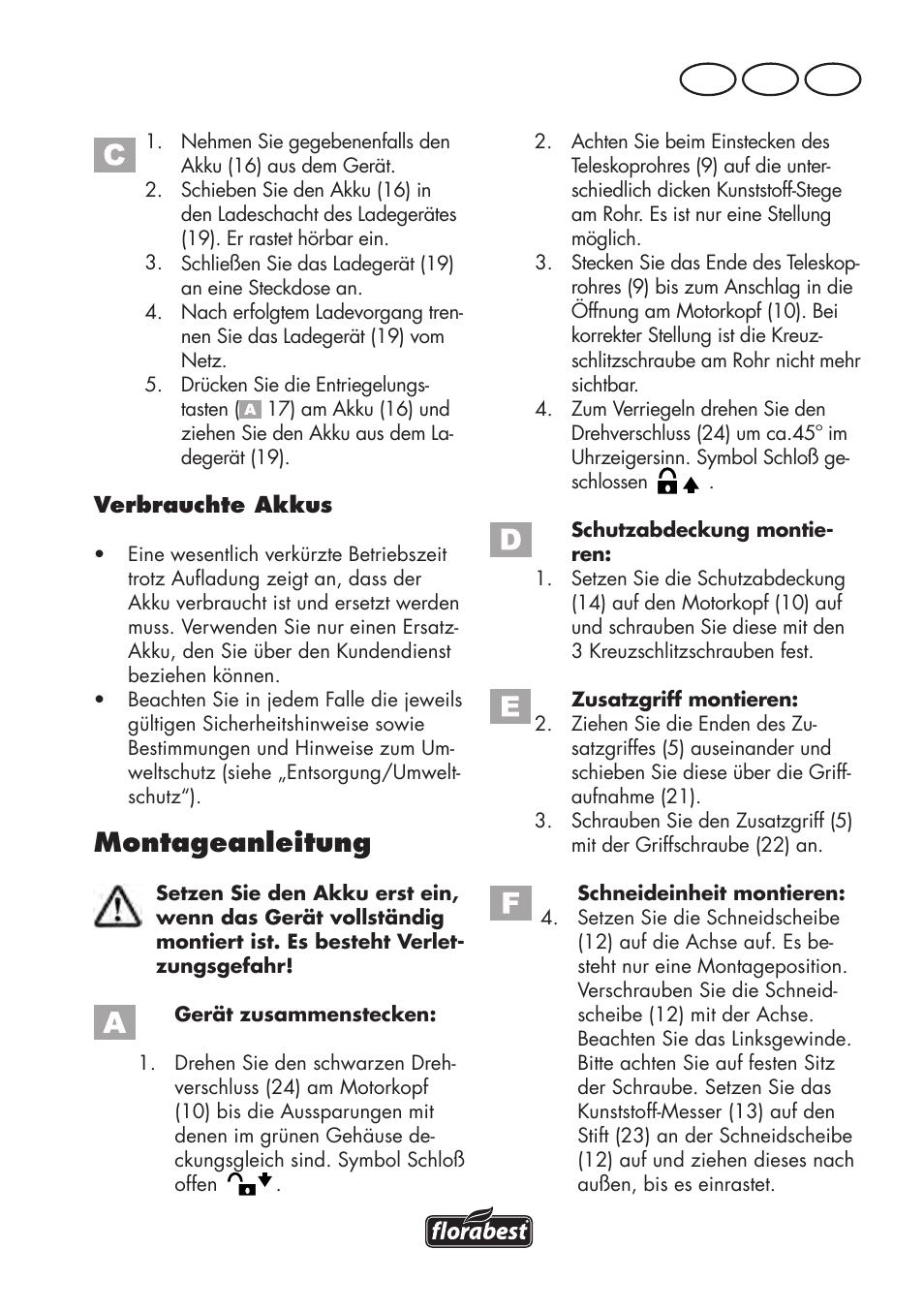 Montageanleitung, De at ch | Florabest FAT 18 B2 User Manual | Page 33 / 64