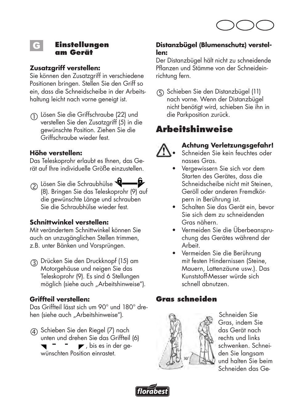 Arbeitshinweise, De at ch | Florabest FAT 18 B2 User Manual | Page 35 / 64