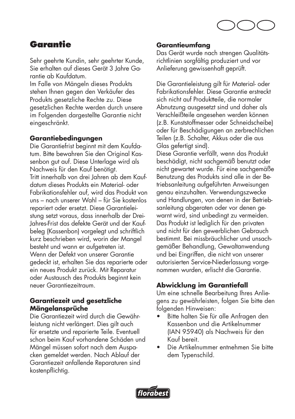 Garantie, De at ch | Florabest FAT 18 B2 User Manual | Page 39 / 64