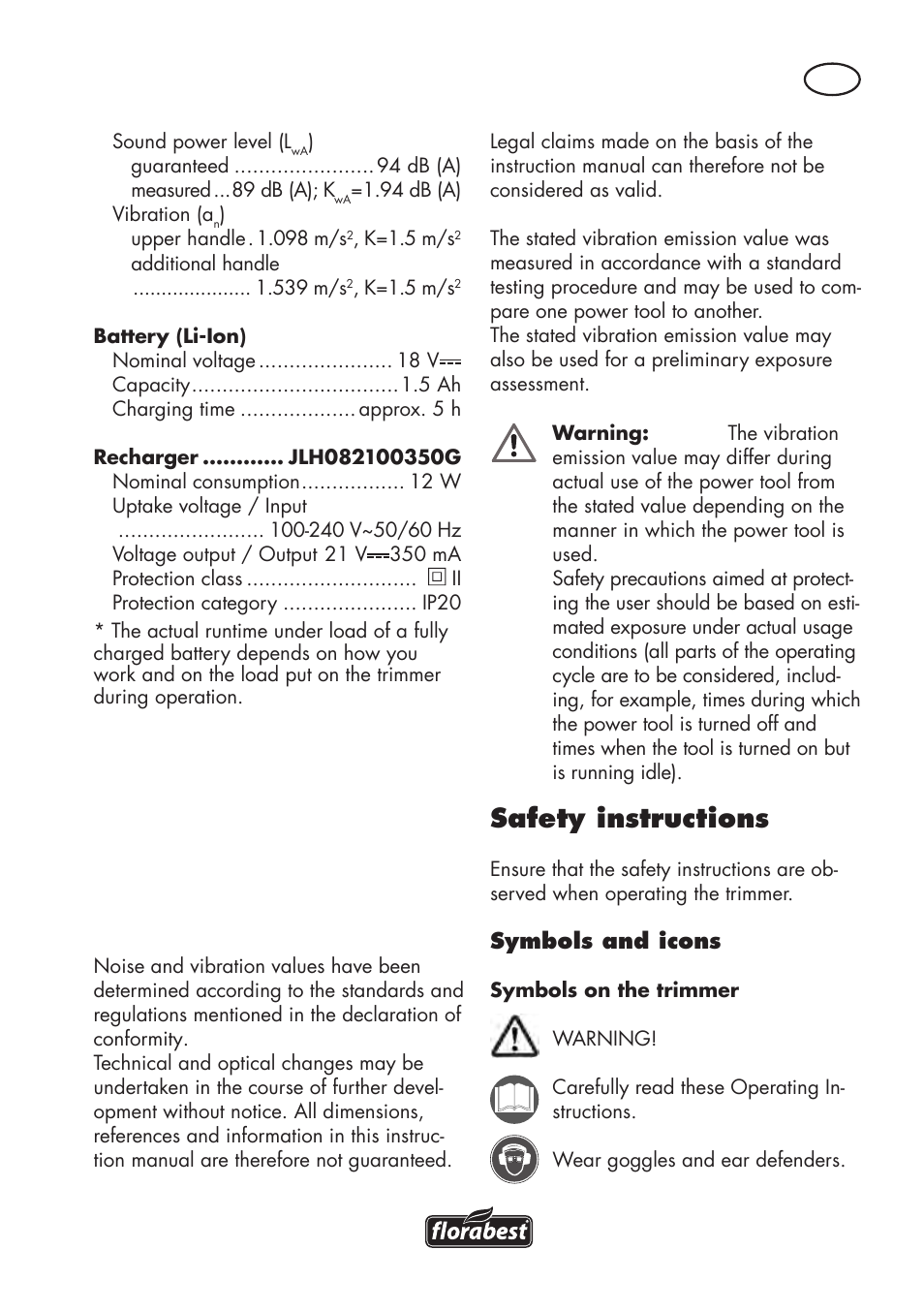 Safety instructions | Florabest FAT 18 B2 User Manual | Page 43 / 64