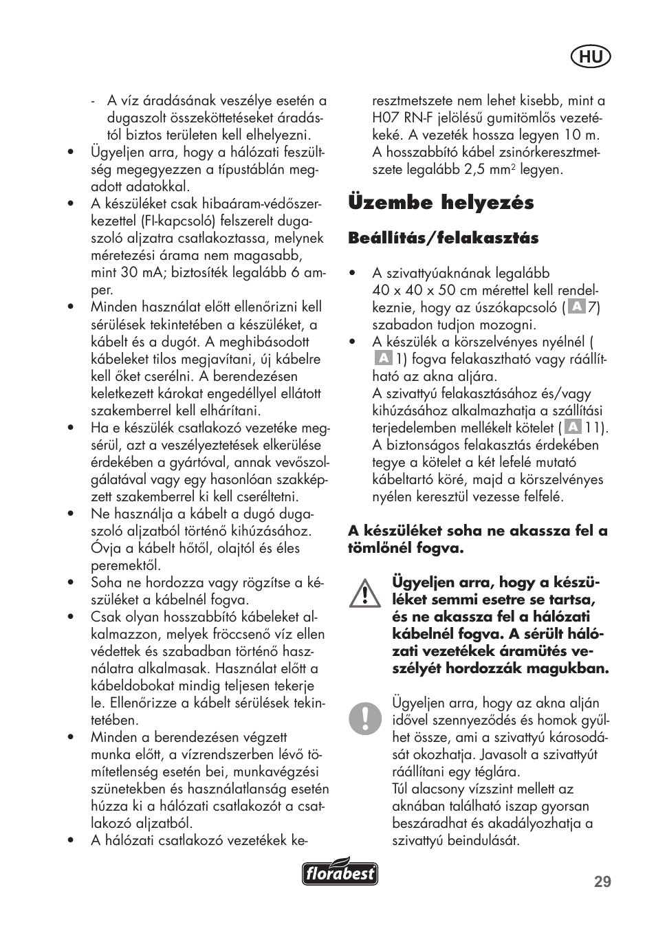 Üzembe helyezés | Florabest FTS 1100 B2 User Manual | Page 29 / 78