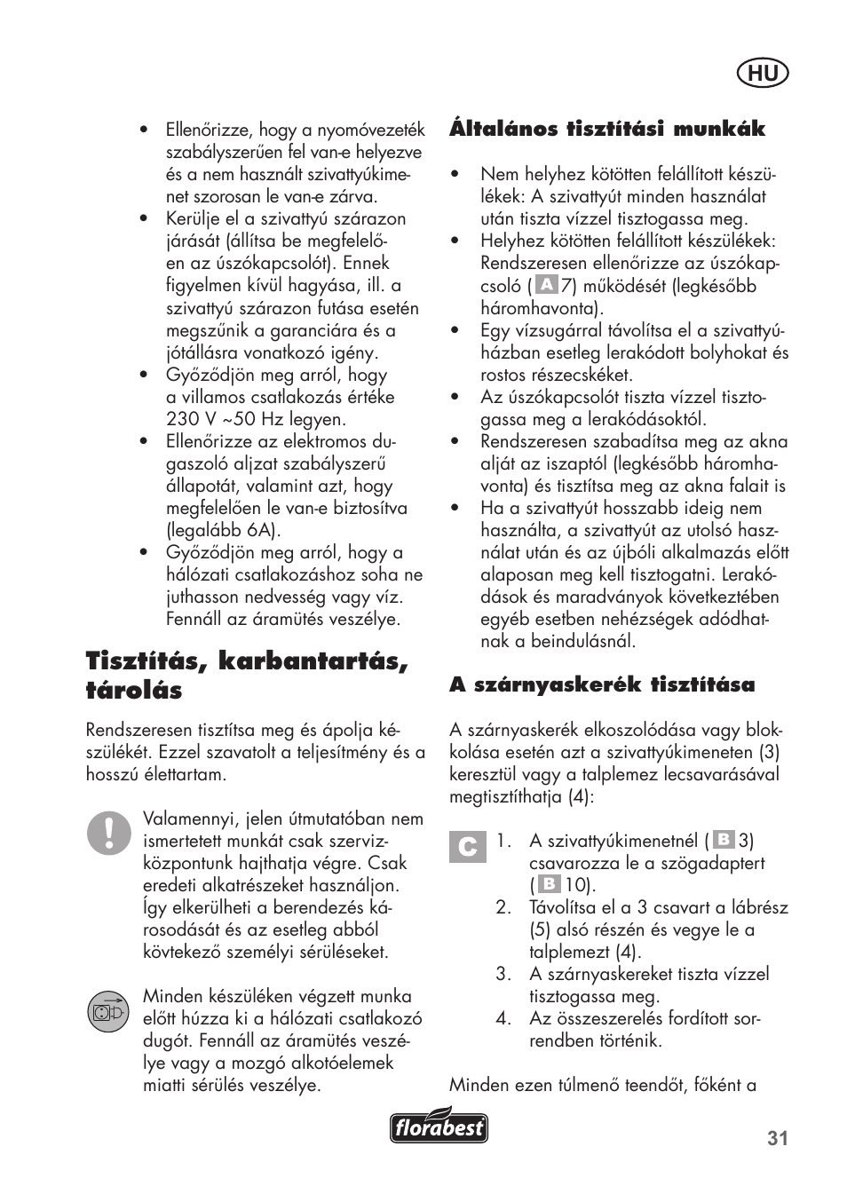 Tisztítás, karbantartás, tárolás | Florabest FTS 1100 B2 User Manual | Page 31 / 78
