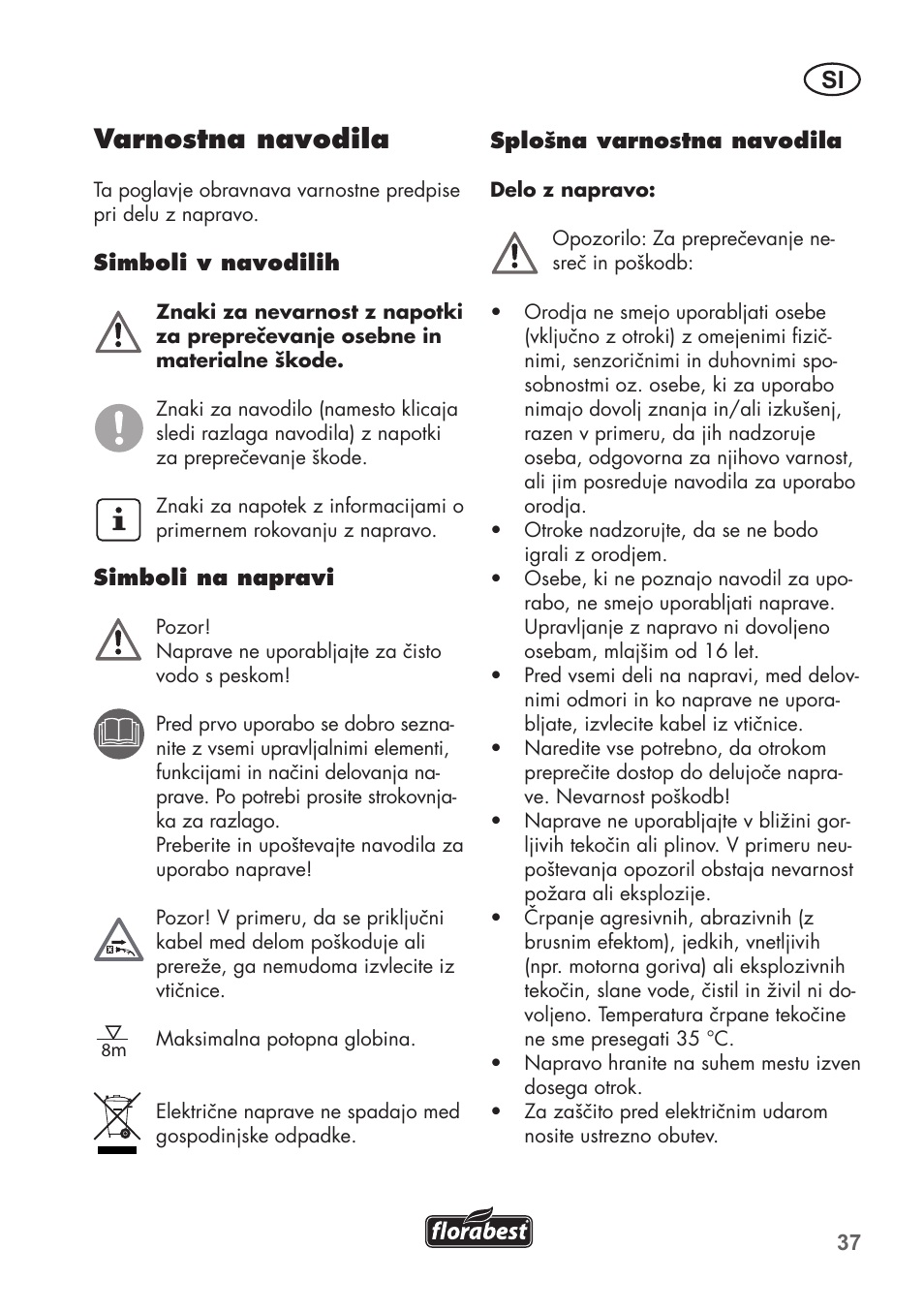 Varnostna navodila | Florabest FTS 1100 B2 User Manual | Page 37 / 78