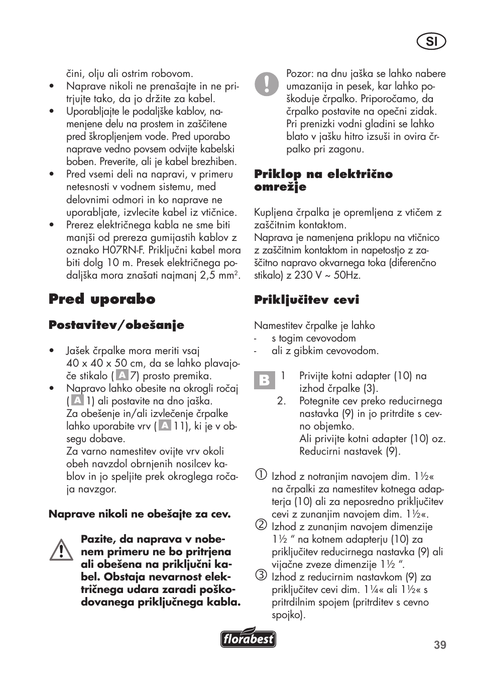Pred uporabo | Florabest FTS 1100 B2 User Manual | Page 39 / 78
