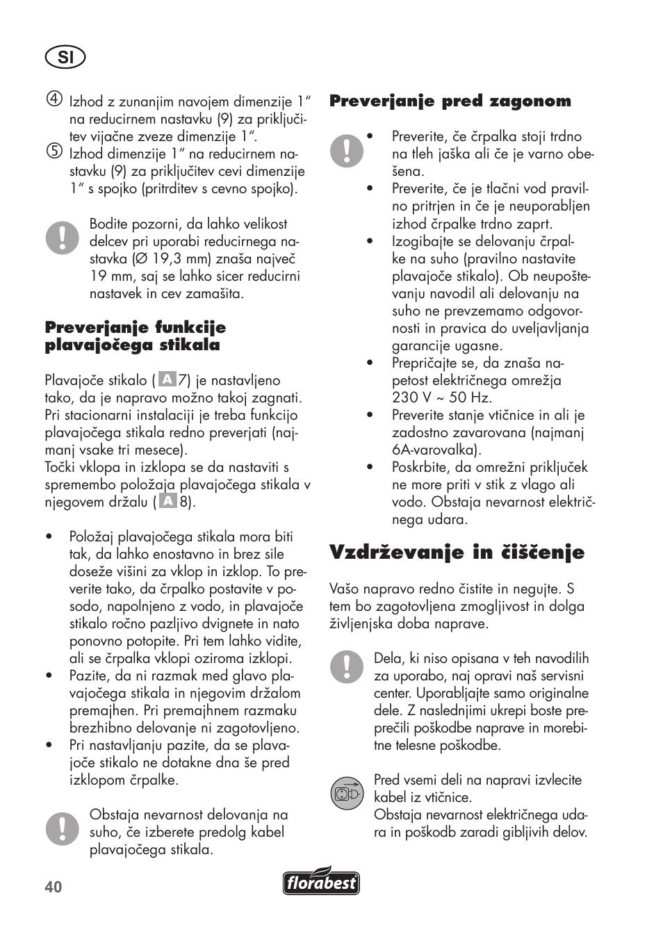 Vzdrževanje in čiščenje | Florabest FTS 1100 B2 User Manual | Page 40 / 78