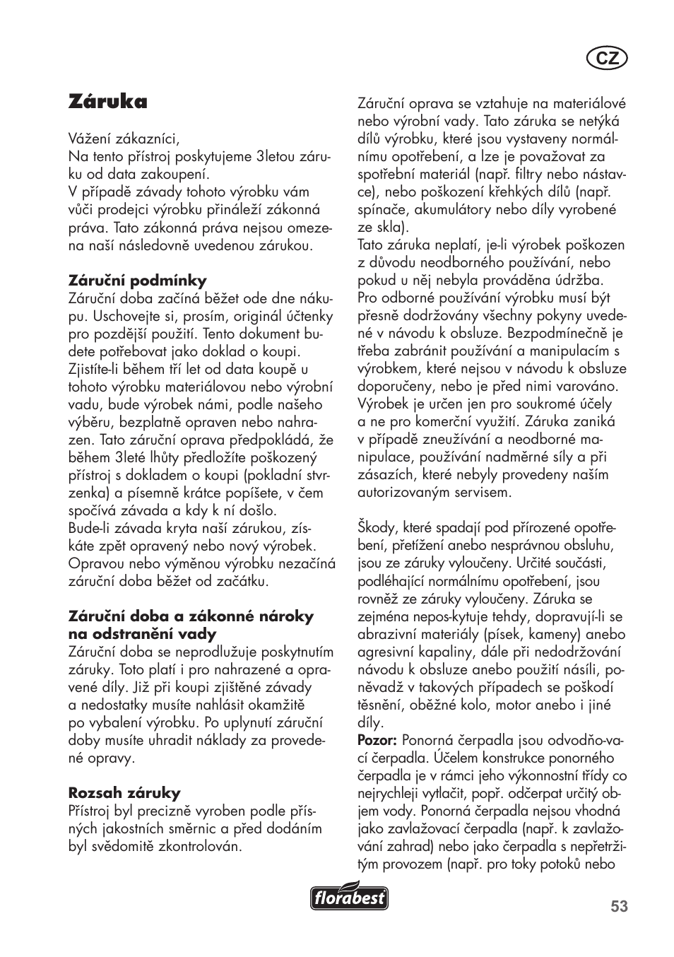 Záruka | Florabest FTS 1100 B2 User Manual | Page 53 / 78
