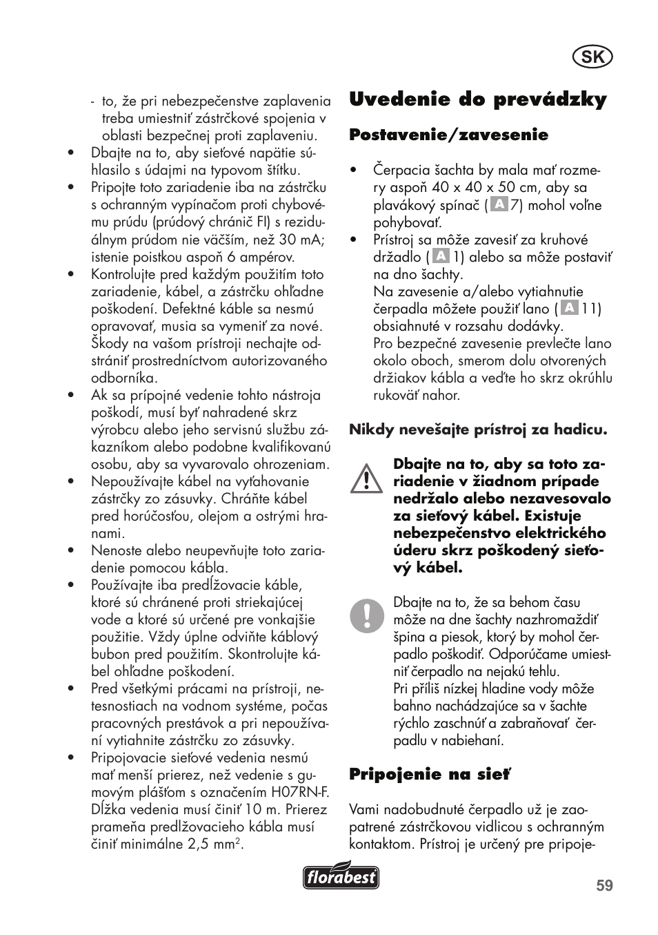 Uvedenie do prevádzky | Florabest FTS 1100 B2 User Manual | Page 59 / 78