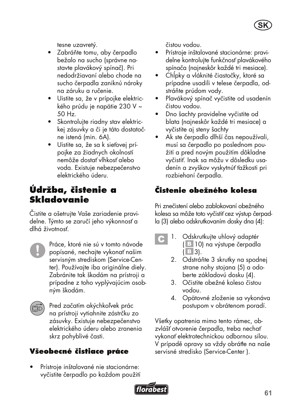 Údržba, čistenie a skladovanie | Florabest FTS 1100 B2 User Manual | Page 61 / 78