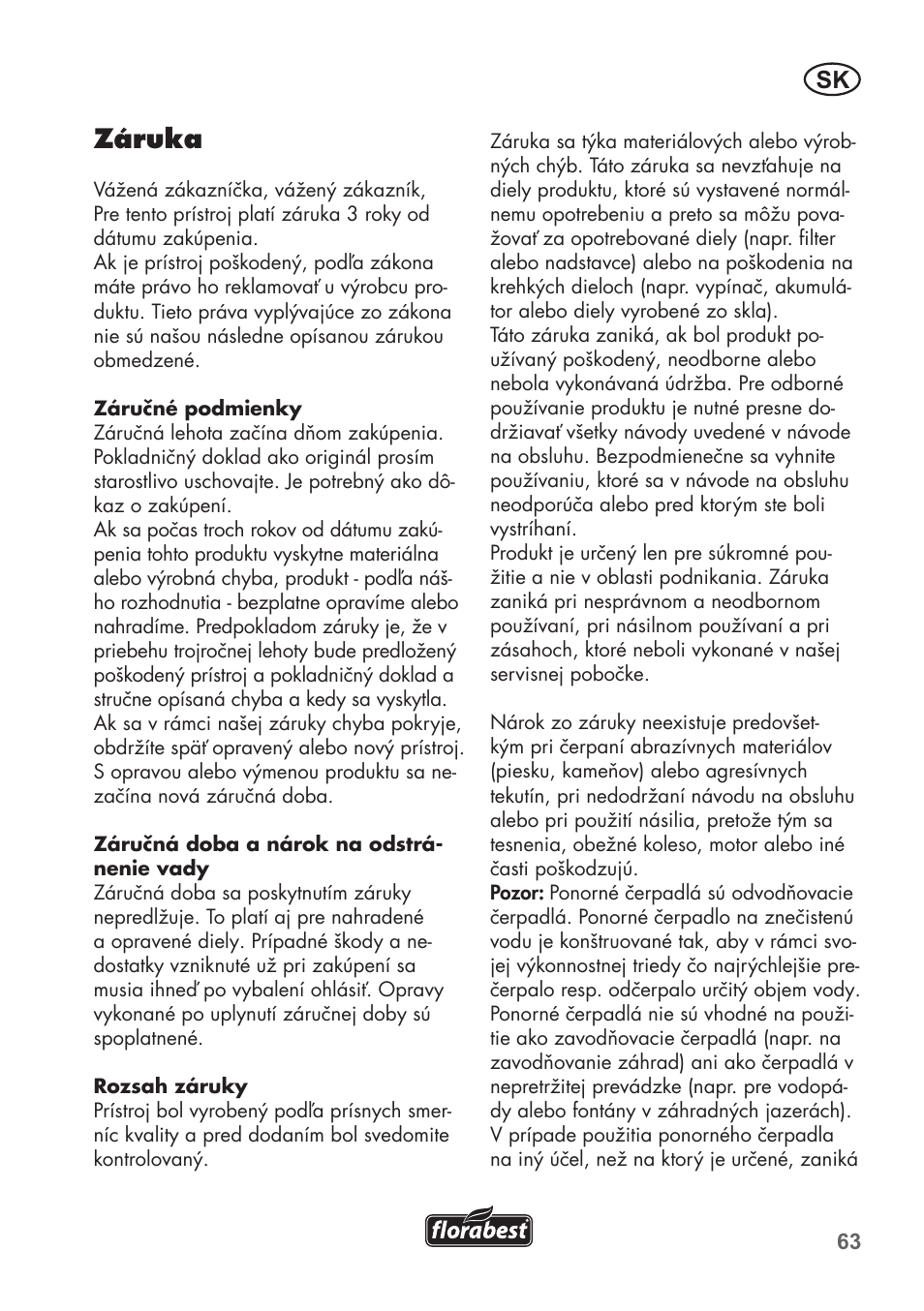 Záruka | Florabest FTS 1100 B2 User Manual | Page 63 / 78