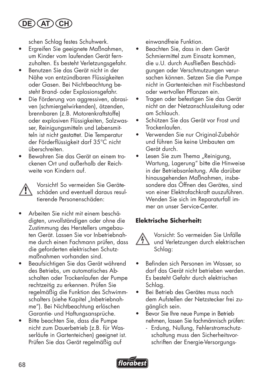 De at ch | Florabest FTS 1100 B2 User Manual | Page 68 / 78