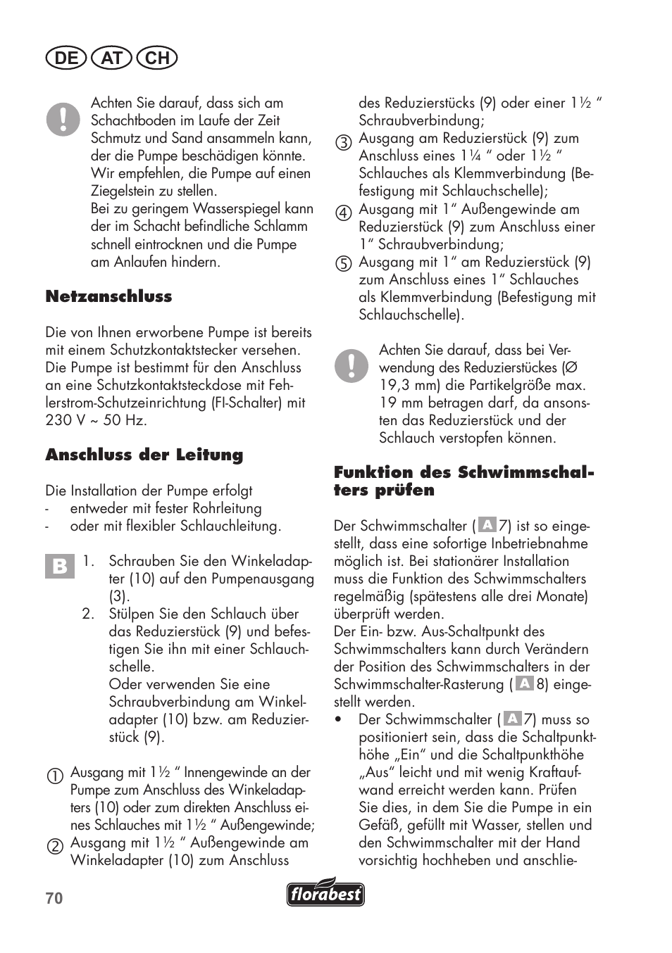 De at ch | Florabest FTS 1100 B2 User Manual | Page 70 / 78