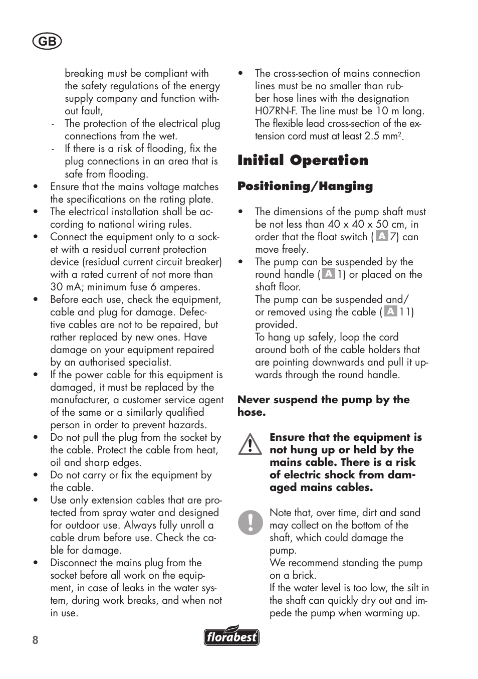 Initial operation | Florabest FTS 1100 B2 User Manual | Page 8 / 78