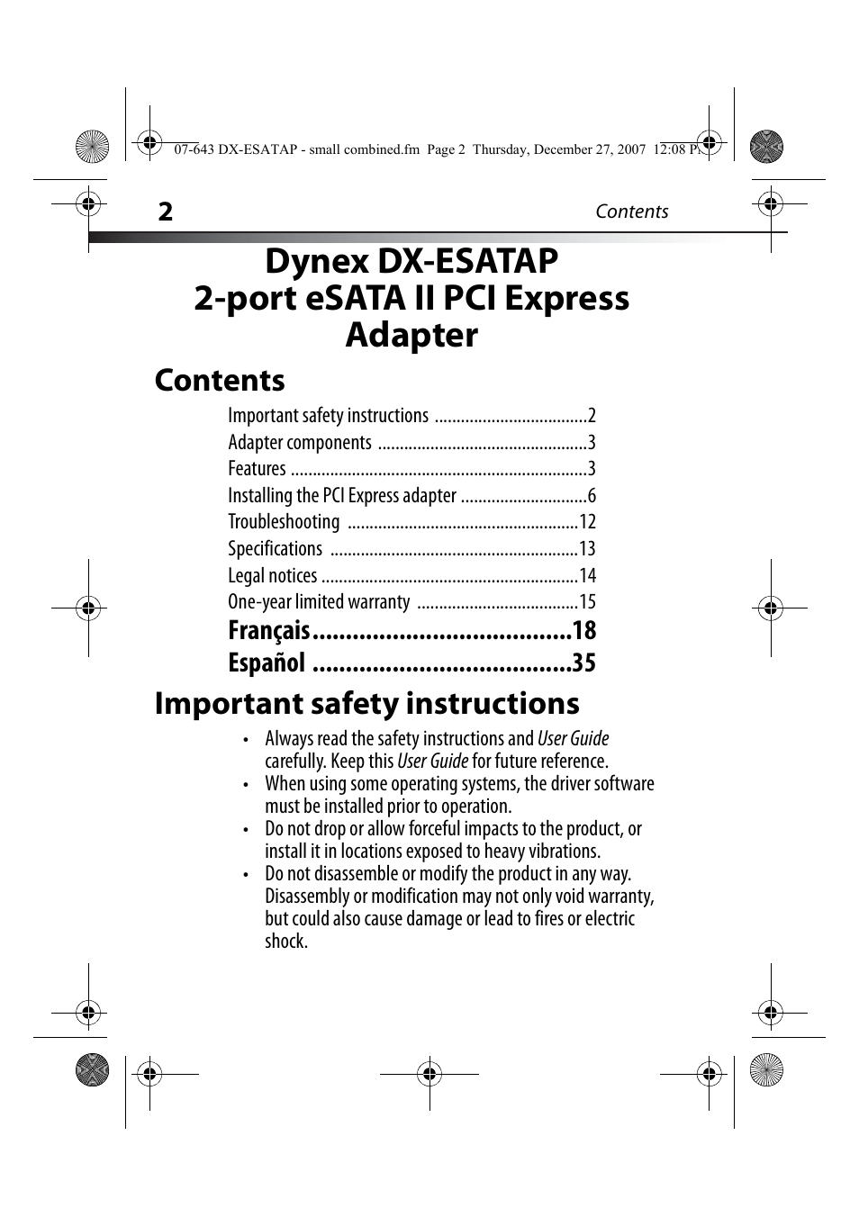 Dynex DX-ESATAP User Manual | Page 2 / 52