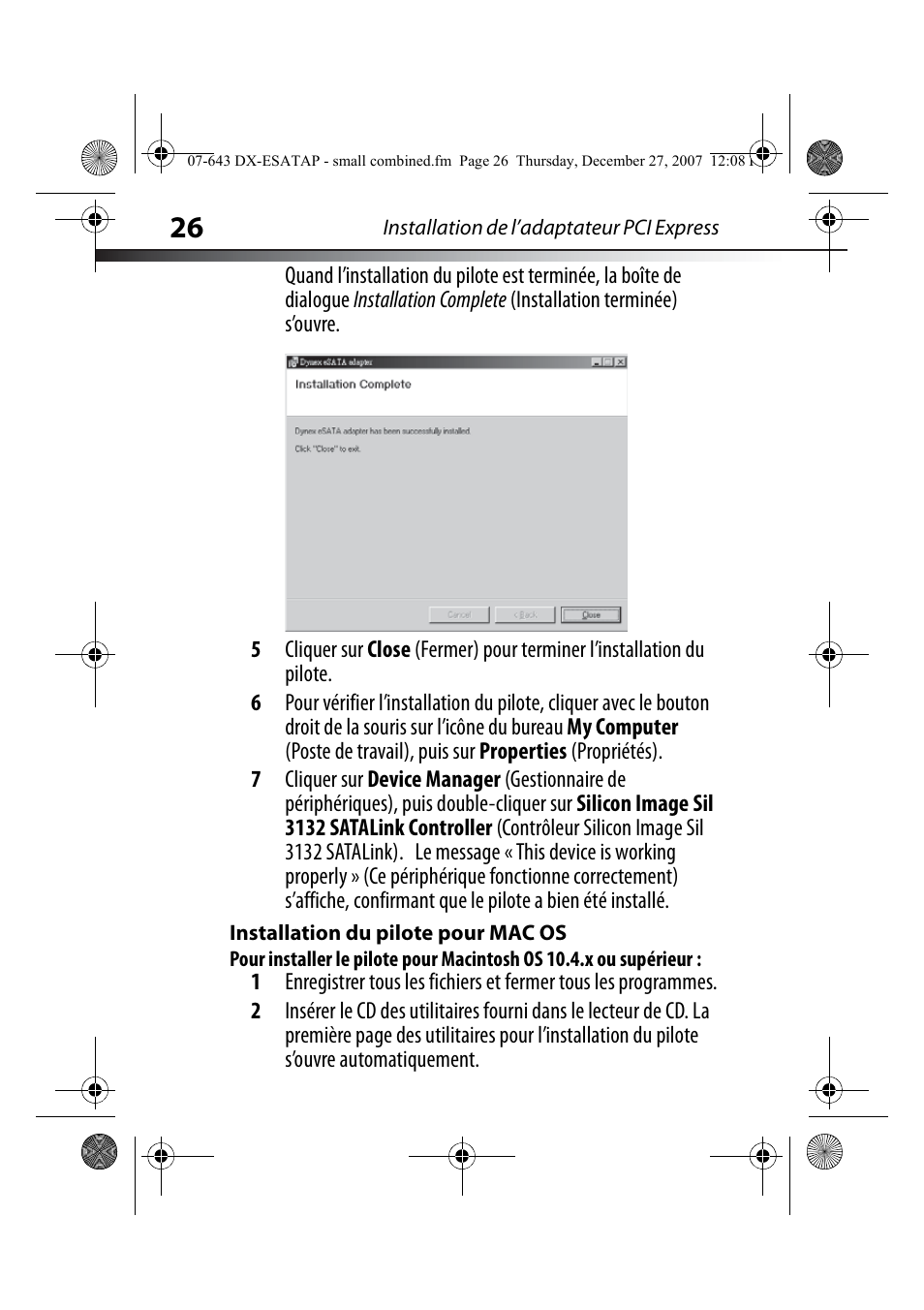 Installation du pilote pour mac os | Dynex DX-ESATAP User Manual | Page 26 / 52