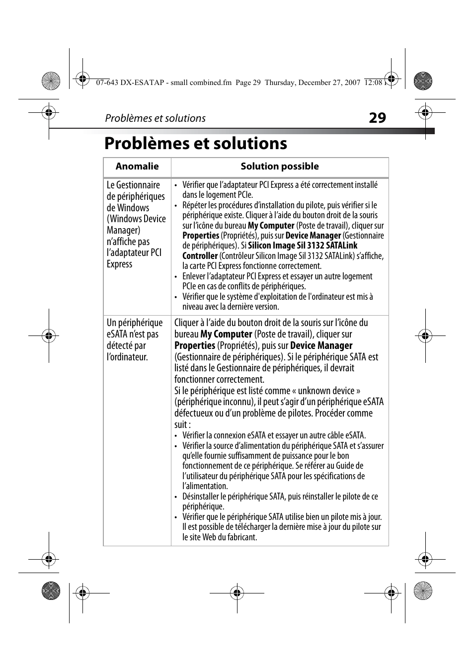 Problèmes et solutions | Dynex DX-ESATAP User Manual | Page 29 / 52