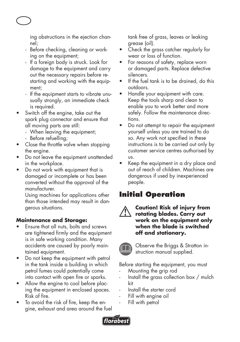 Initial operation | Florabest FBM 575 B1 User Manual | Page 12 / 112