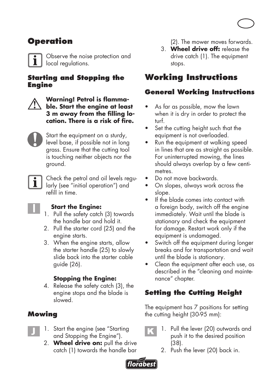 Operation, Working instructions | Florabest FBM 575 B1 User Manual | Page 15 / 112