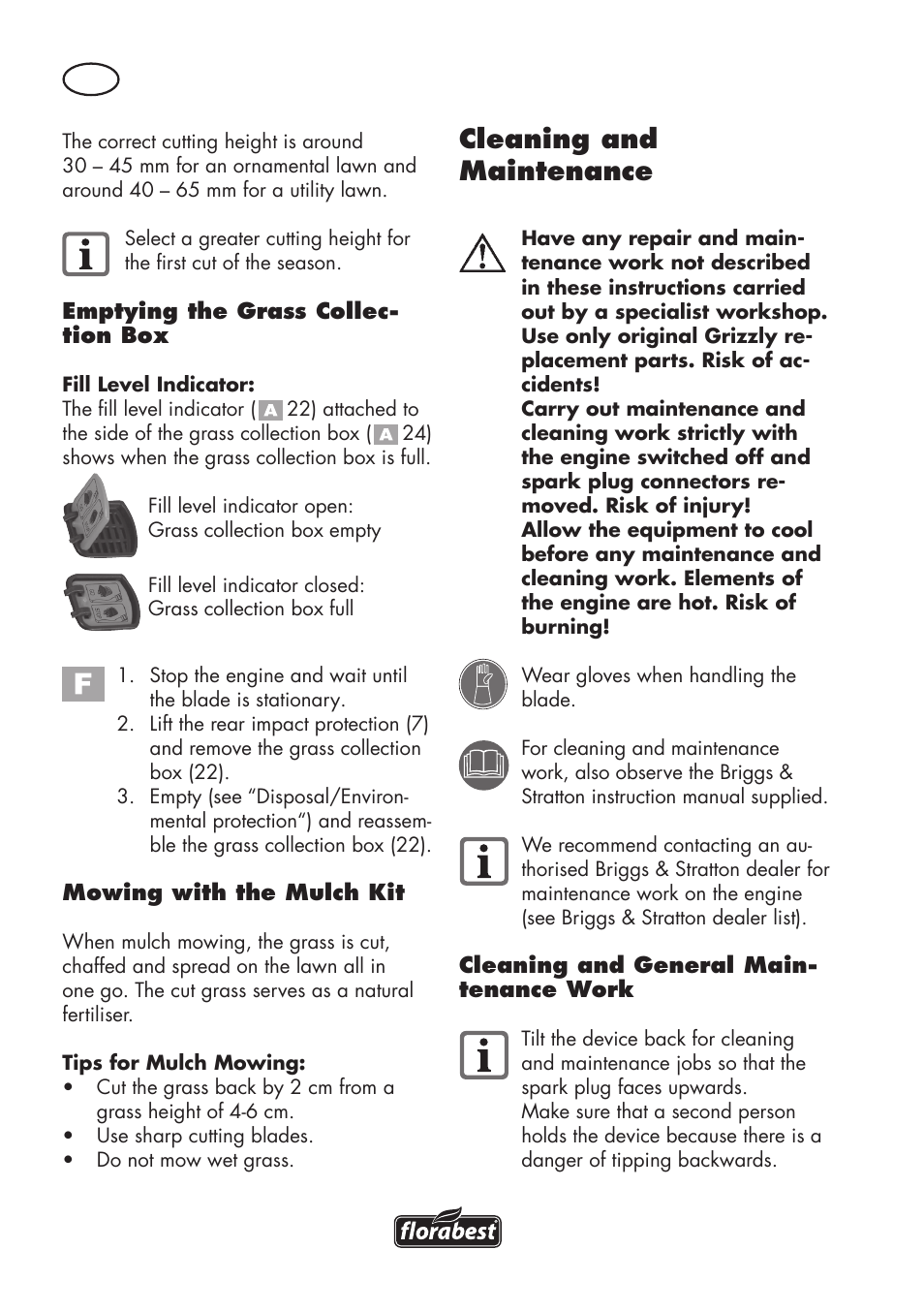 Cleaning and maintenance | Florabest FBM 575 B1 User Manual | Page 16 / 112