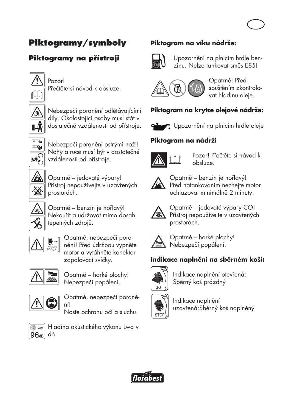 Piktogramy/symboly | Florabest FBM 575 B1 User Manual | Page 49 / 112